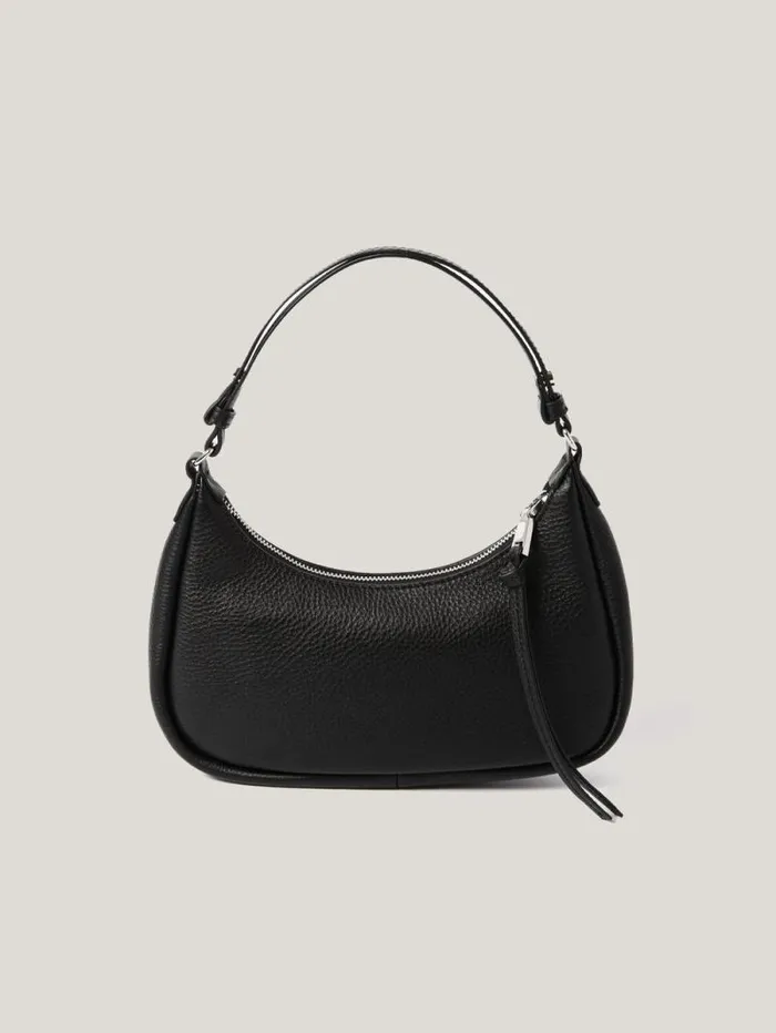 Leather Crescent Shoulder Bag Black Women Jigsaw Leather
