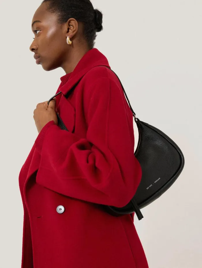 Leather Crescent Shoulder Bag Black Women Jigsaw Leather