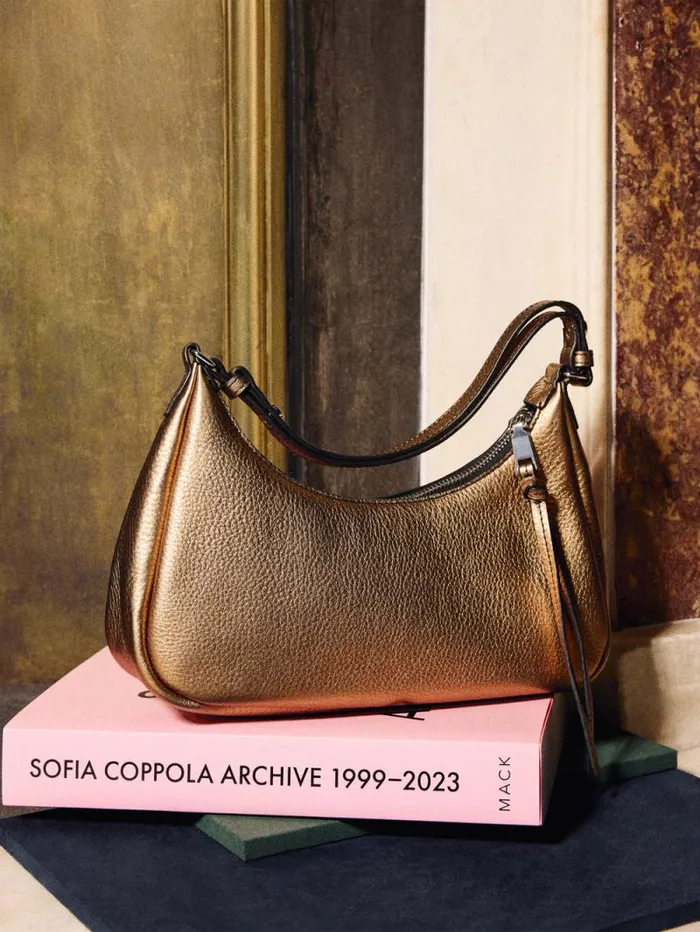 Leather Crescent Shoulder Bag Copper Women Jigsaw Leather