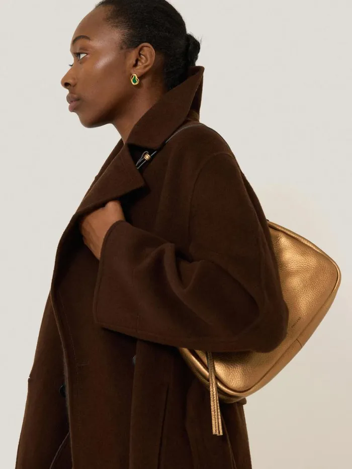Leather Crescent Shoulder Bag Copper Women Jigsaw Leather