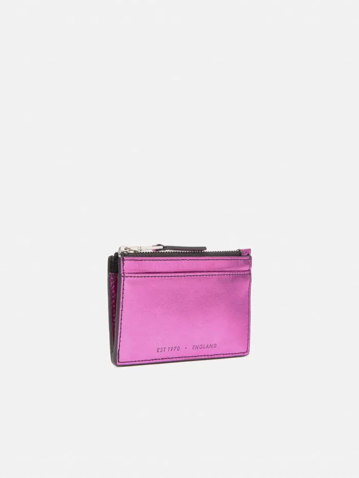 Leather Ziptop Card Holder Pink Women Jigsaw Wallets and Card Holders