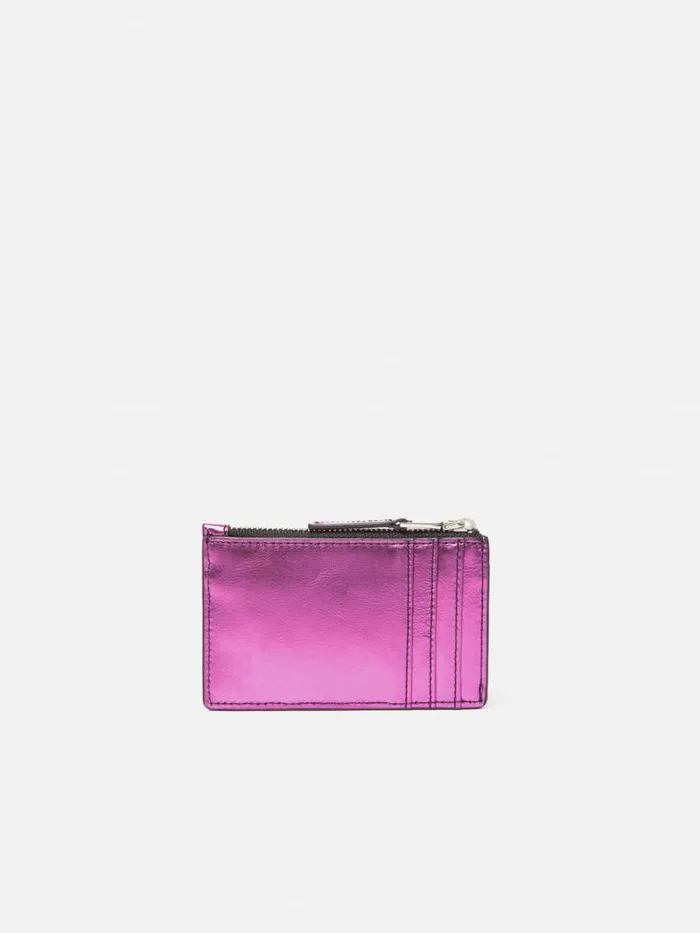 Leather Ziptop Card Holder Pink Women Jigsaw Wallets and Card Holders