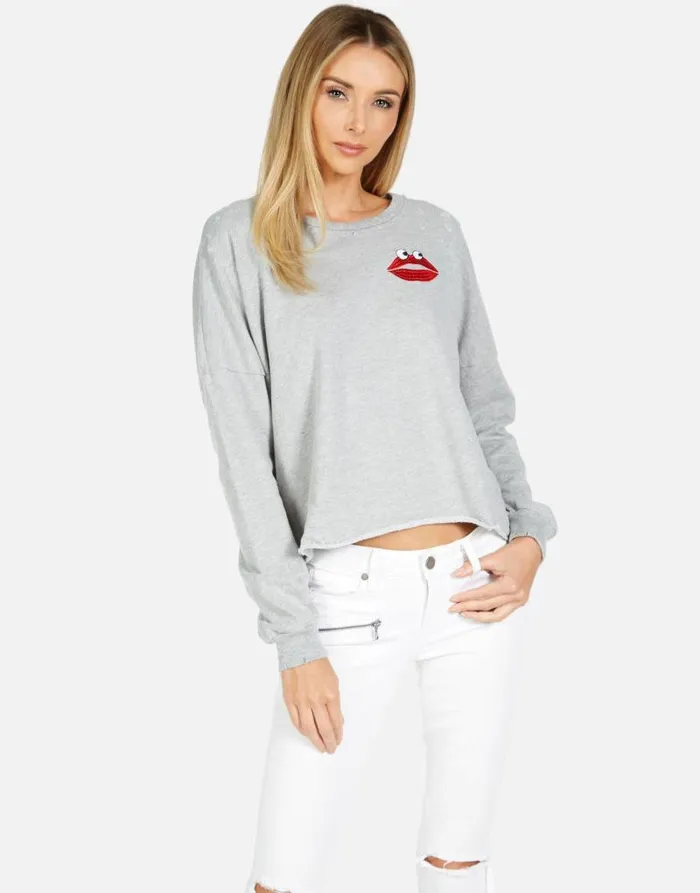 Lee Kiss Face Heather Grey Women Lauren Moshi Long Sleeve