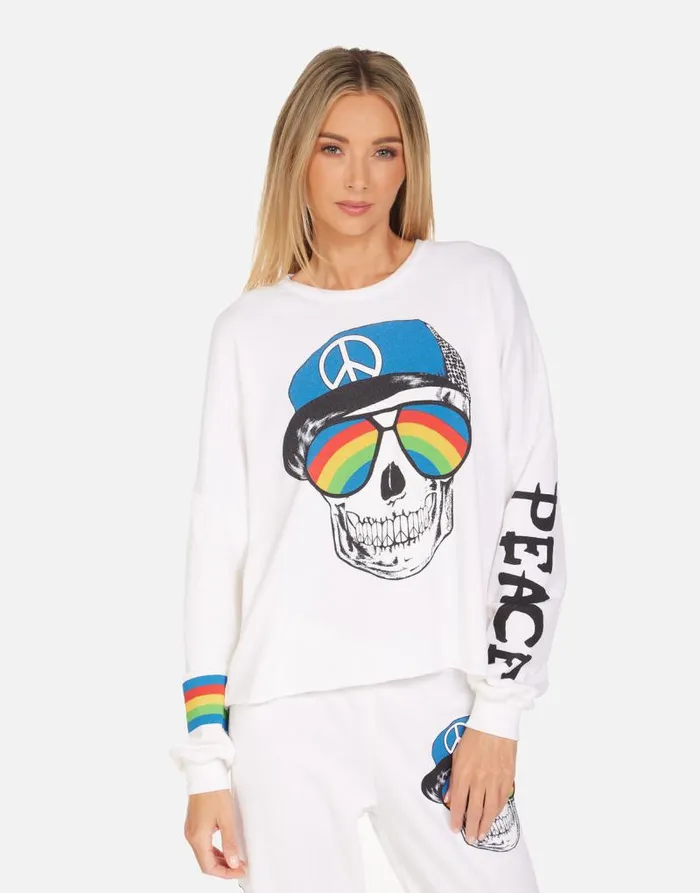 Lee Rainbow Peace Skull Milk Women Lauren Moshi Long Sleeve