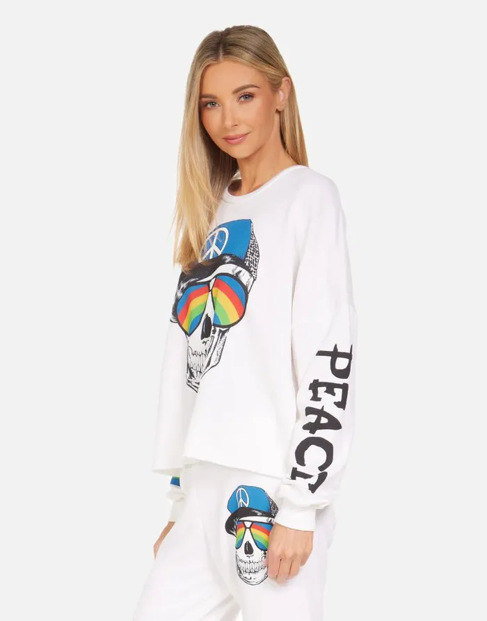 Lee Rainbow Peace Skull Milk Women Lauren Moshi Long Sleeve