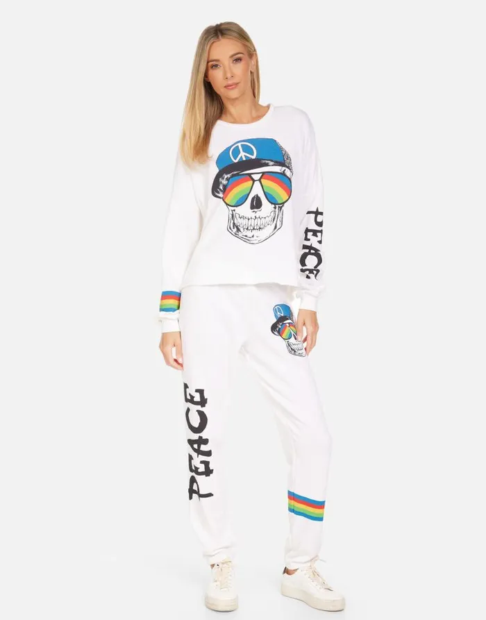 Lee Rainbow Peace Skull Milk Women Lauren Moshi Long Sleeve