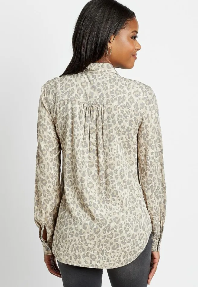 Leopard Button Down Utility Shirt Women Maurices Tops