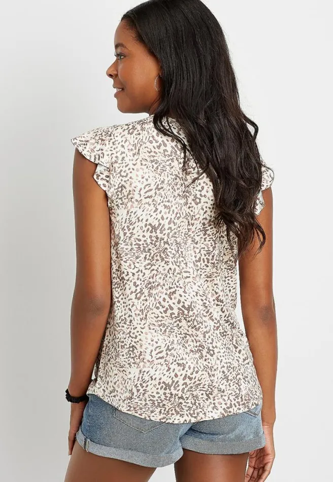 Leopard Short Flutter Sleeve Top Women Maurices Tops