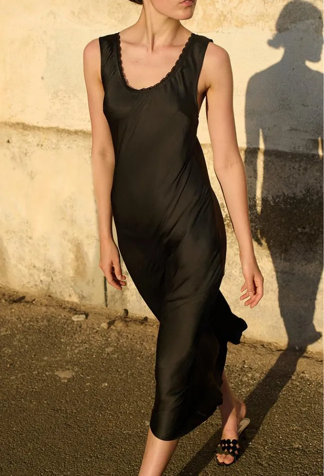 Leticia Black Satin Midi Dress Women Ciao Lucia Long Dresses
