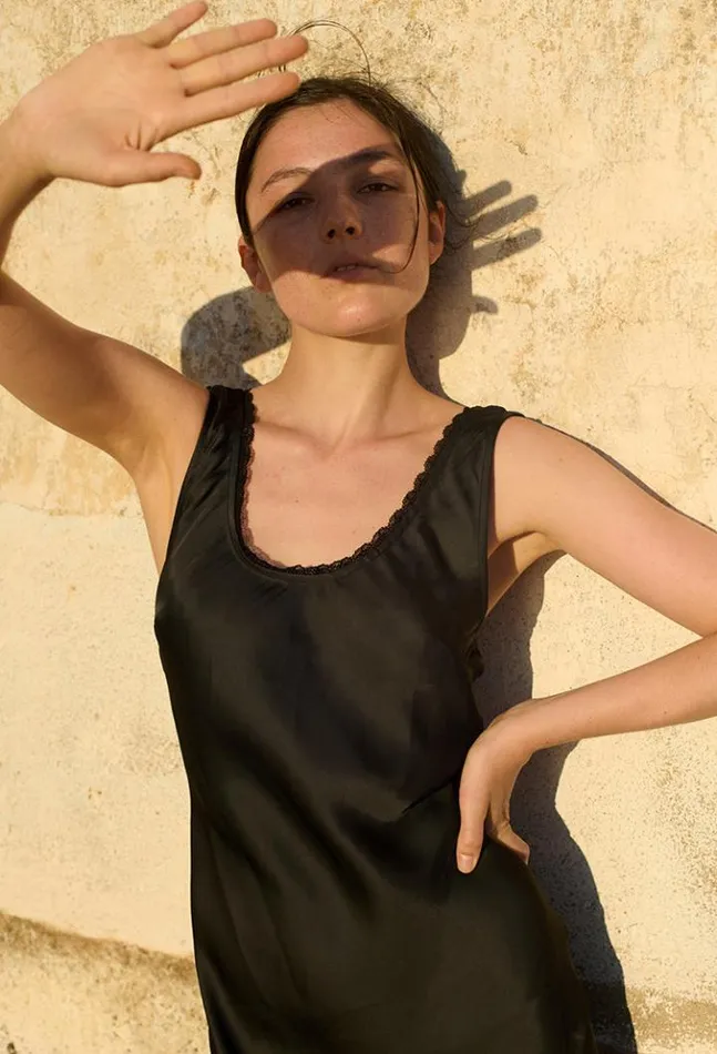 Leticia Black Satin Midi Dress Women Ciao Lucia Long Dresses