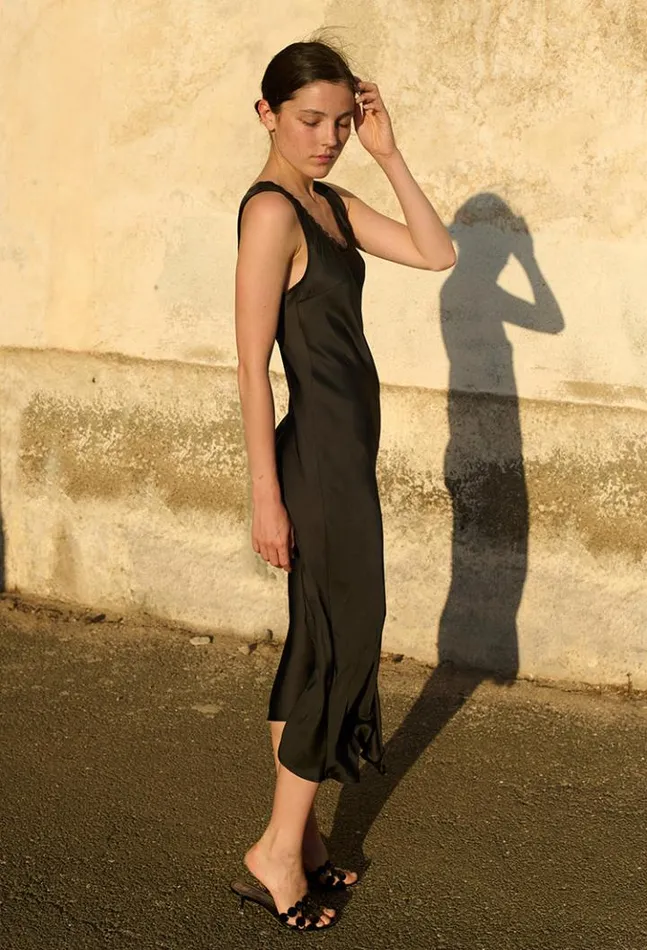 Leticia Black Satin Midi Dress Women Ciao Lucia Long Dresses