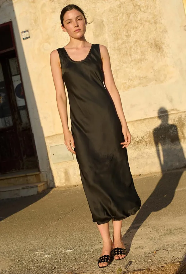 Leticia Black Satin Midi Dress Women Ciao Lucia Long Dresses