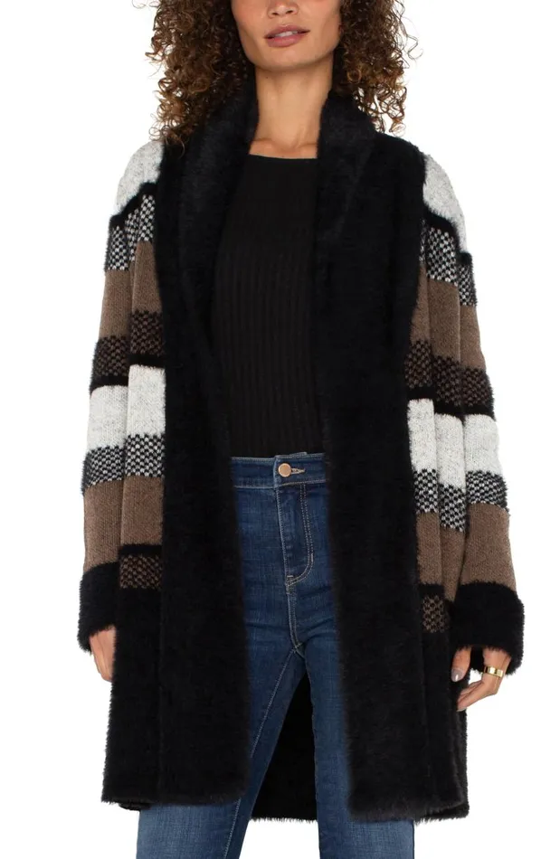 Liverpool Los Angeles Coatigans LONG SLEEVE SWEATER COAT Black Tan Multi Colorblock 8211 Womens
