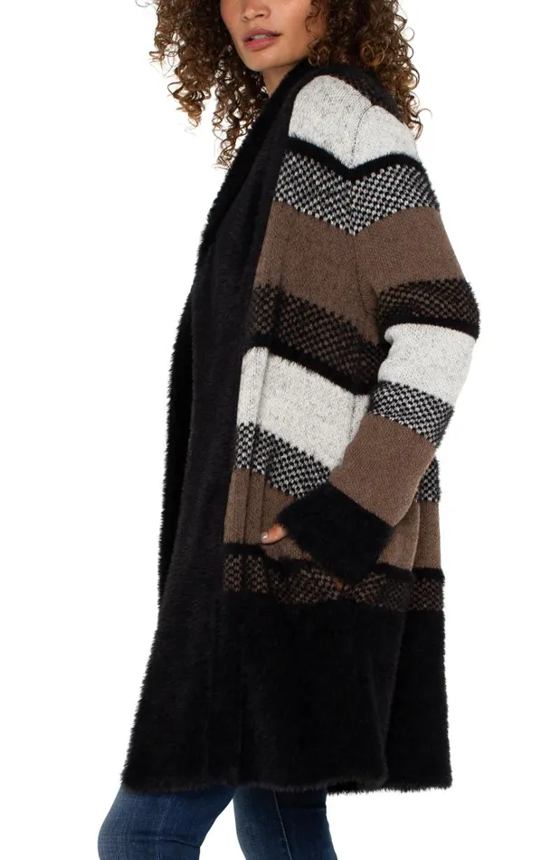 Liverpool Los Angeles Coatigans LONG SLEEVE SWEATER COAT Black Tan Multi Colorblock 8211 Womens