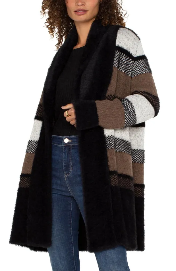 Liverpool Los Angeles Coatigans LONG SLEEVE SWEATER COAT Black Tan Multi Colorblock 8211 Womens