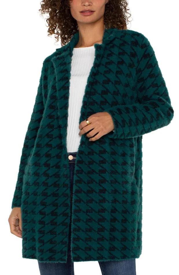 Liverpool Los Angeles Coatigans OPEN FRONT COATIGAN SWEATER Dark Forest Houndstooth 8211 Womens