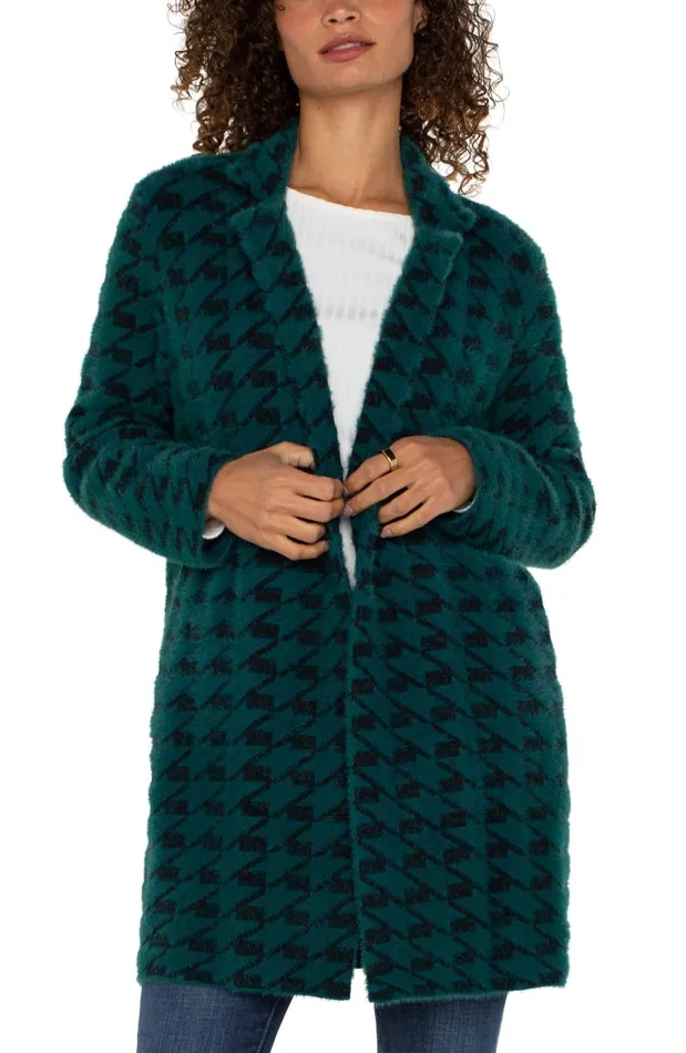 Liverpool Los Angeles Coatigans OPEN FRONT COATIGAN SWEATER Dark Forest Houndstooth 8211 Womens