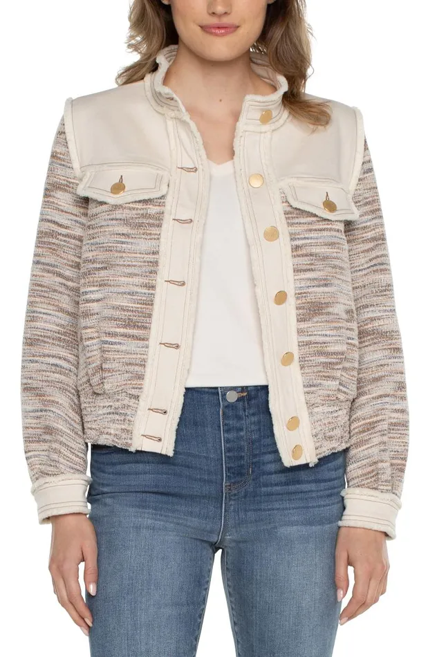 Liverpool Los Angeles Jackets CROPPED DENIM BOUCLE JACKET Ecru Multi Boucle 8211 Womens
