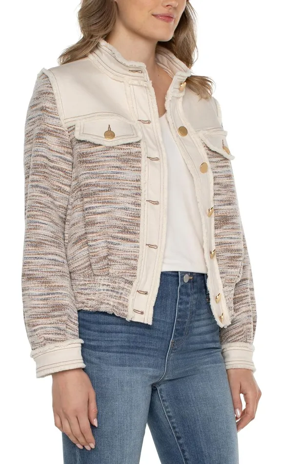 Liverpool Los Angeles Jackets CROPPED DENIM BOUCLE JACKET Ecru Multi Boucle 8211 Womens