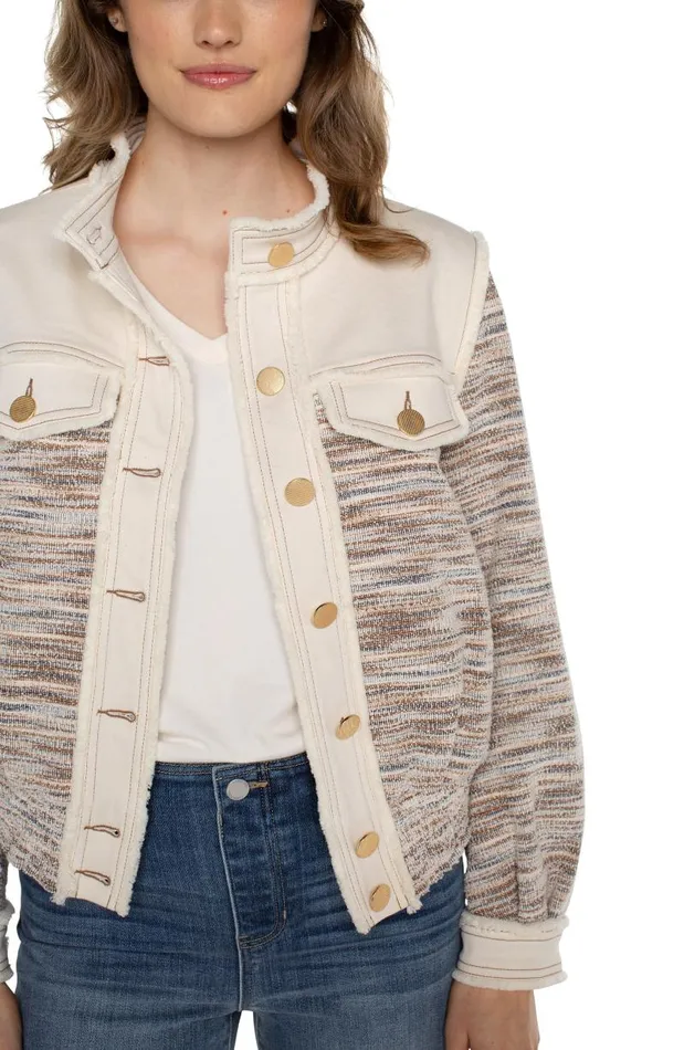 Liverpool Los Angeles Jackets CROPPED DENIM BOUCLE JACKET Ecru Multi Boucle 8211 Womens
