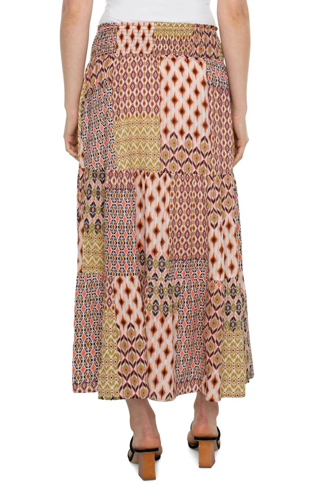 Liverpool Los Angeles Skirts WOVEN MAXI SKIRT WITH SMOCKED WAISTBAND Geo Patchwork 8211 Womens