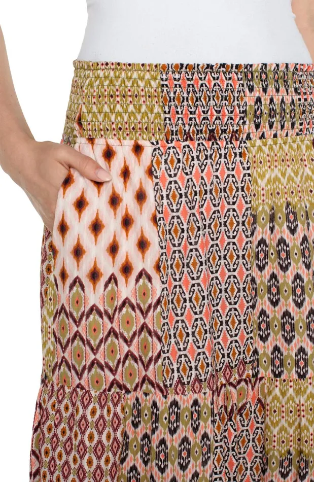 Liverpool Los Angeles Skirts WOVEN MAXI SKIRT WITH SMOCKED WAISTBAND Geo Patchwork 8211 Womens