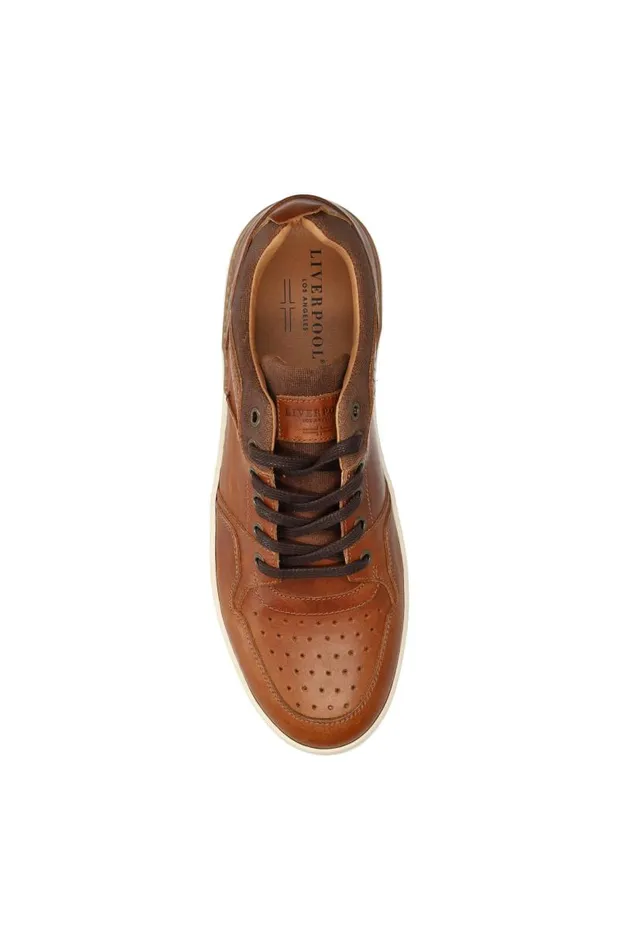 Liverpool Los Angeles Sneakers LAUNCH TEXTURED LEATHER SNEAKER Cognac 8211 Mens