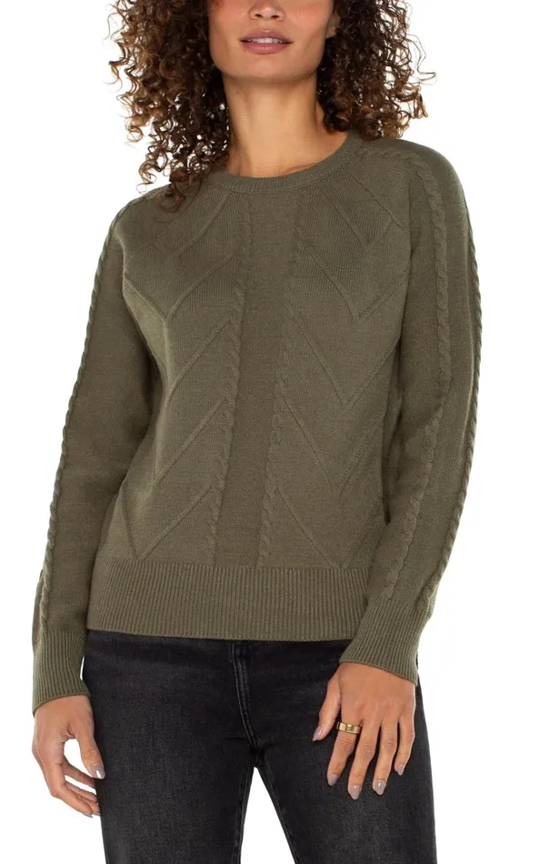 Liverpool Los Angeles Sweaters LONG SLEEVE CREW NECK RAGLAN SWEATER Spanish Olive 8211 Womens