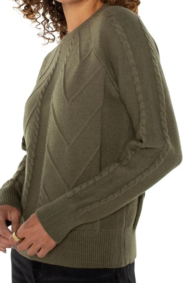 Liverpool Los Angeles Sweaters LONG SLEEVE CREW NECK RAGLAN SWEATER Spanish Olive 8211 Womens