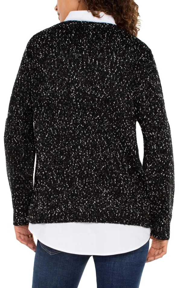 Liverpool Los Angeles Sweaters LONG SLEEVE TWOFER COLLARED SWEATER Black With White Flecks 8211 Womens