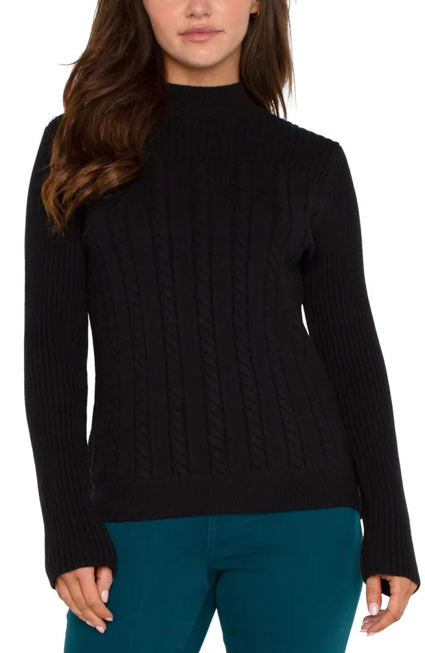 Liverpool Los Angeles Sweaters MOCK NECK CABLE SWEATER Black 8211 Womens
