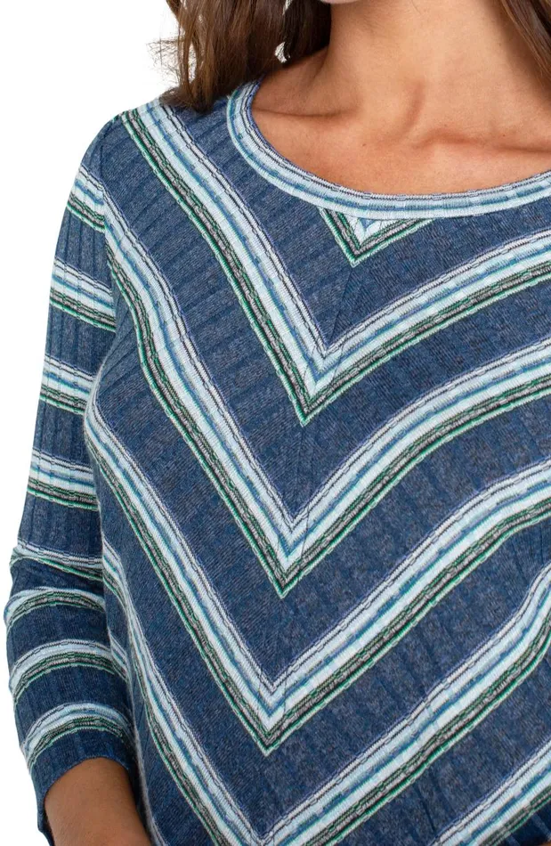 Liverpool Los Angeles Tees 34 SLEEVE SCOOP NECK KNIT TOP Blue Teal Multistripe 8211 Womens