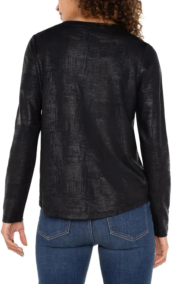 Liverpool Los Angeles Tees LONG SLEEVE SCOOP NECK KNIT TOP Distressed Black 8211 Womens