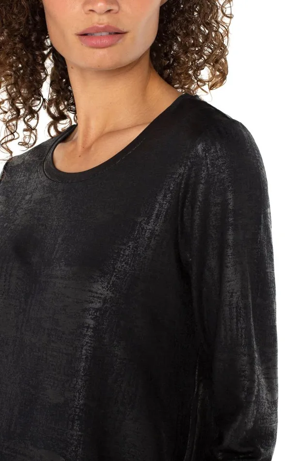 Liverpool Los Angeles Tees LONG SLEEVE SCOOP NECK KNIT TOP Distressed Black 8211 Womens