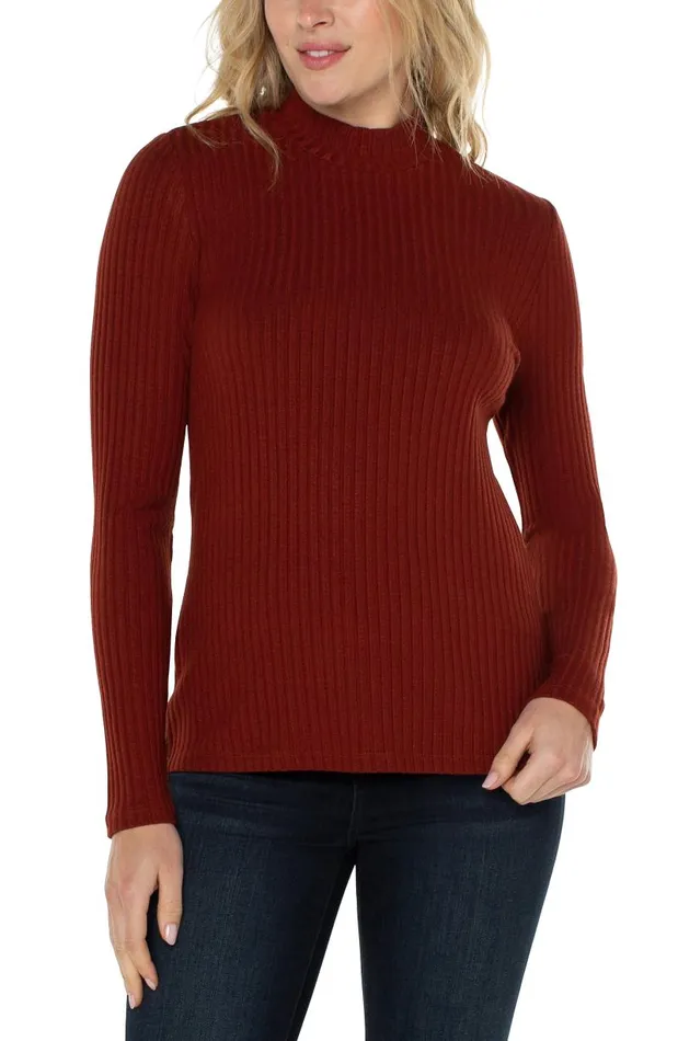 Liverpool Los Angeles Tees MOCK NECK LONG SLEEVE KNIT TOP Deep Cinnamon 8211 Womens
