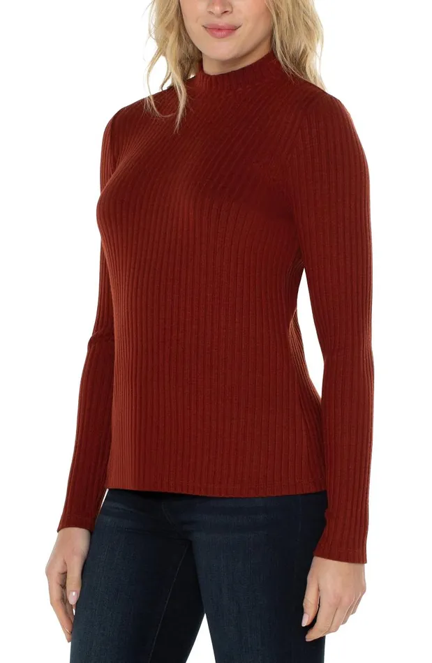 Liverpool Los Angeles Tees MOCK NECK LONG SLEEVE KNIT TOP Deep Cinnamon 8211 Womens
