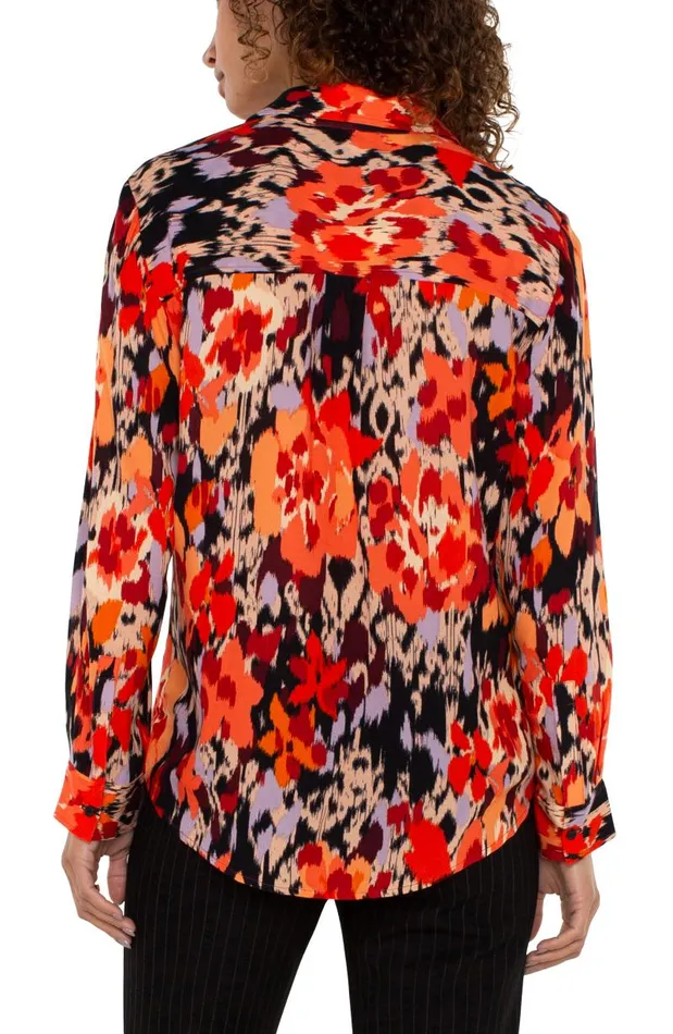 Liverpool Los Angeles Tops LONG SLEEVE BUTTON UP WOVEN BLOUSE Burnt Orange Floral 8211 Womens