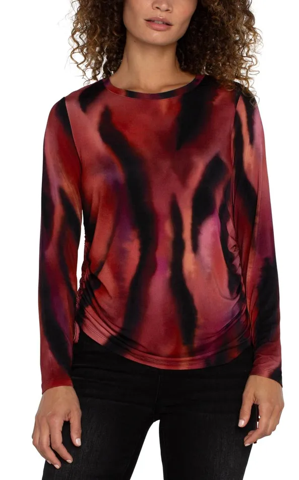 Liverpool Los Angeles Tops LONG SLEEVE CREW NECK KNIT TOP Fire Opal 8211 Womens