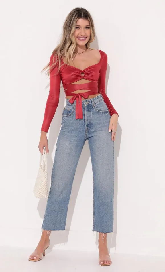 Long Sleeve Sparkle Top Red Women LUCY IN THE SKY Tops Long Sleeve Sparkle Top Red Women LUCY IN THE SKY Tops