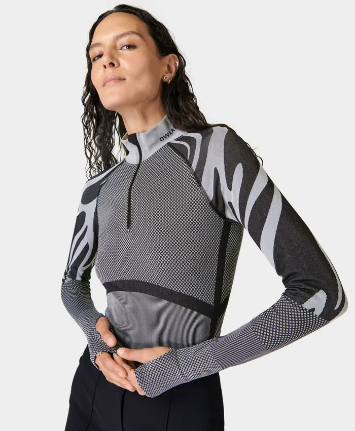 Long Sleeve Tops Tech Half Zip Abstract Base Layer Top Black Sweaty Betty Women