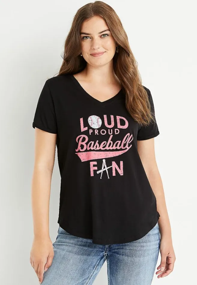 Loud Proud Baseball Fan Graphic Tee Women Maurices Tops