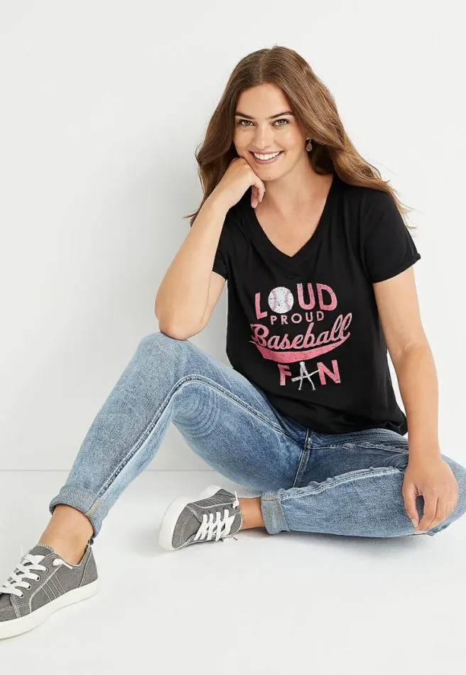 Loud Proud Baseball Fan Graphic Tee Women Maurices Tops