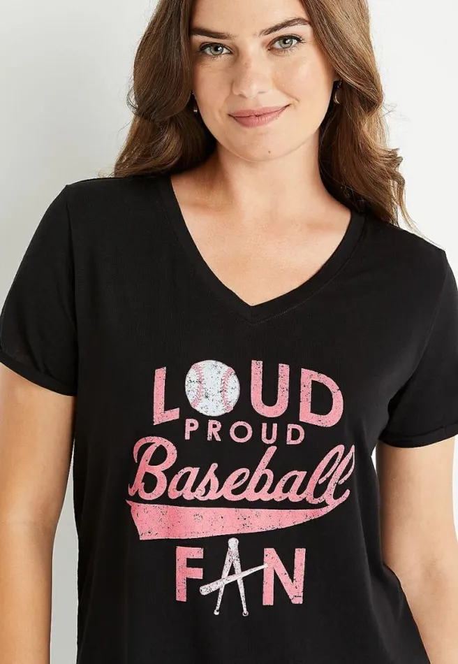 Loud Proud Baseball Fan Graphic Tee Women Maurices Tops