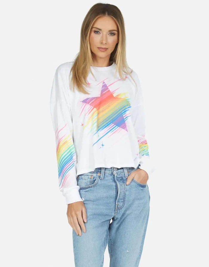 Luella Neon Sparkle Star White Women Lauren Moshi Long Sleeve