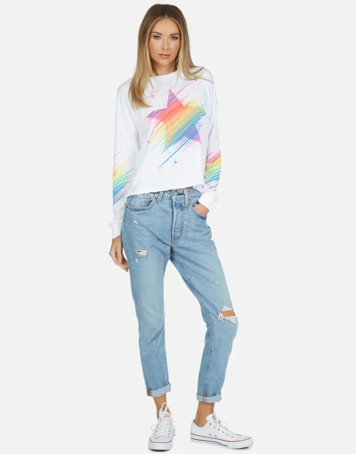 Luella Neon Sparkle Star White Women Lauren Moshi Long Sleeve