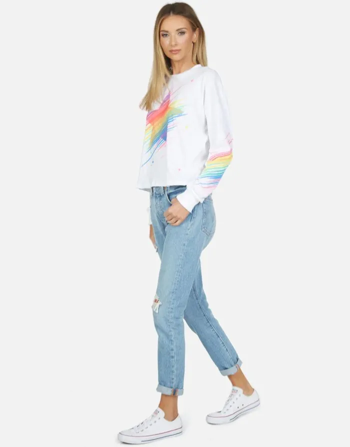 Luella Neon Sparkle Star White Women Lauren Moshi Long Sleeve