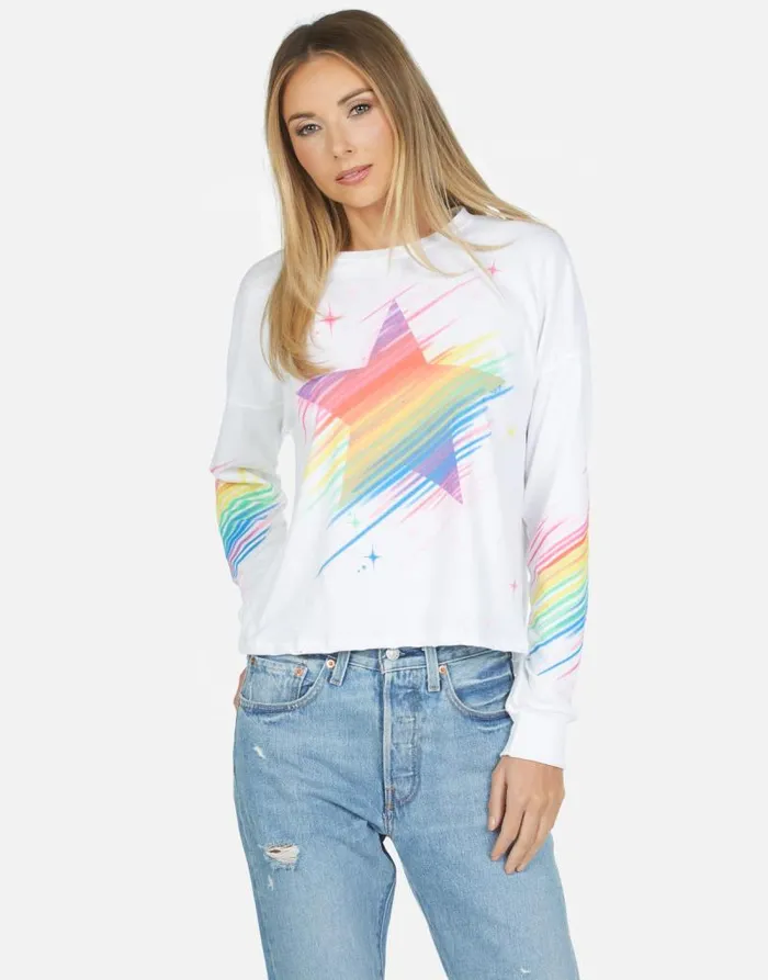 Luella Neon Sparkle Star White Women Lauren Moshi Long Sleeve