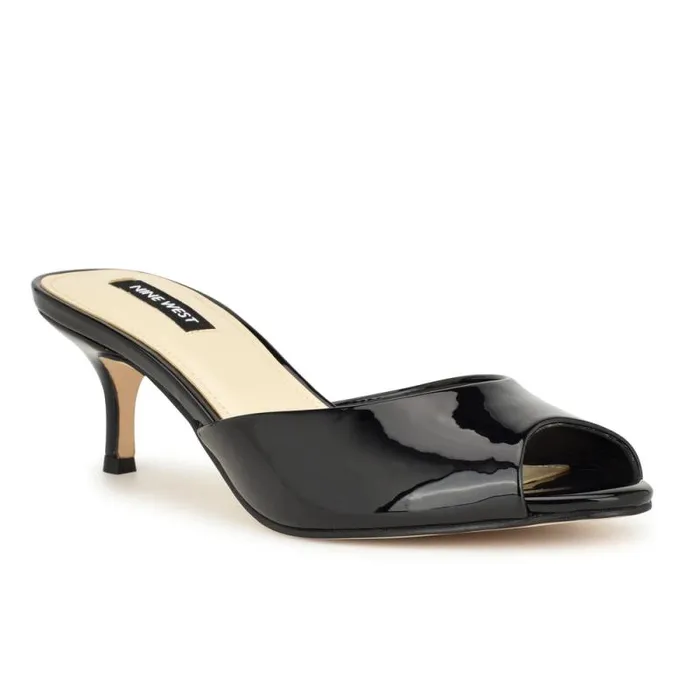 Luvlie Heeled Slide Sandals Black Patent Women Nine West Heels Luvlie Heeled Slide Sandals Black Patent Women Nine West Heels