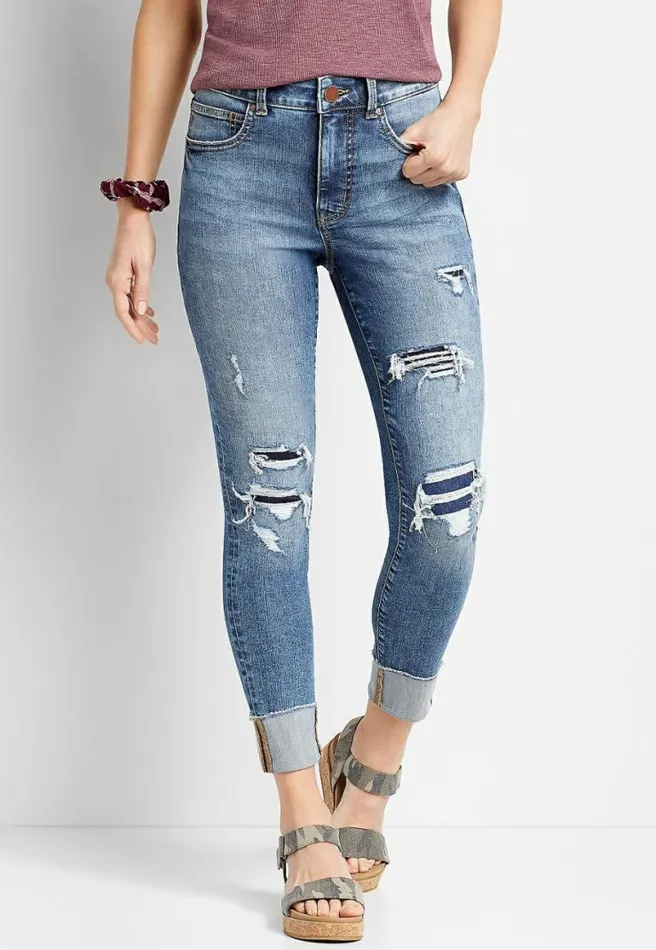 M Jeans By Maurices Everflex Skinny Ankle High Rise Backed Ripped Jean Women Maurices Jeans