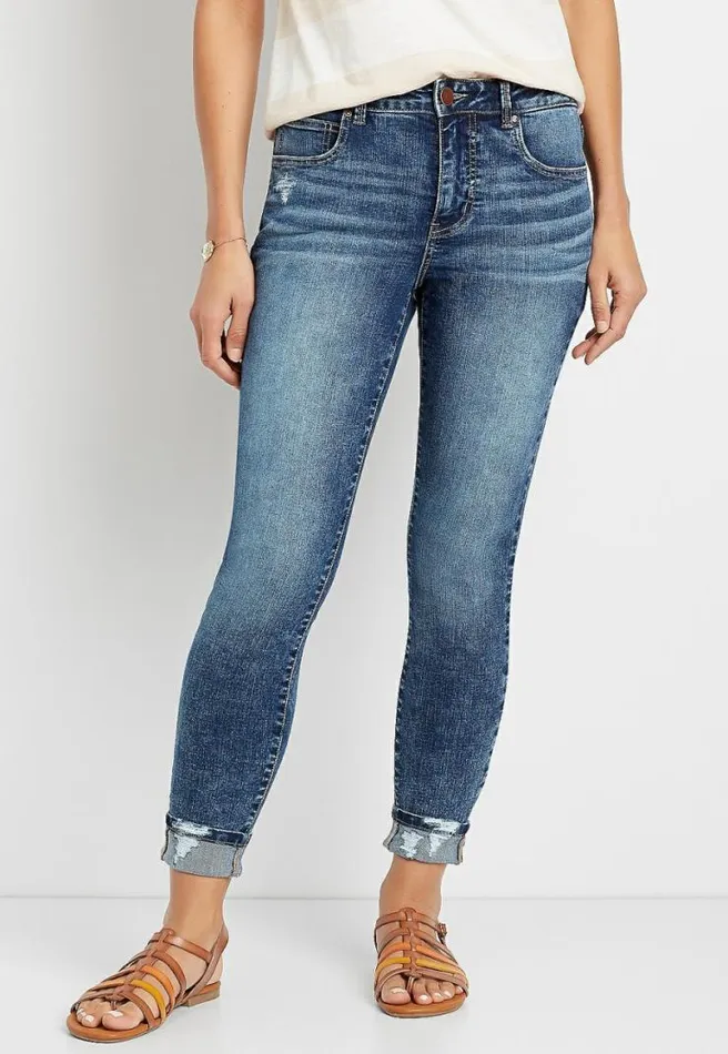 M Jeans By Maurices Everflex Skinny Ankle High Rise Ripped Hem Jean Women Maurices Bottoms